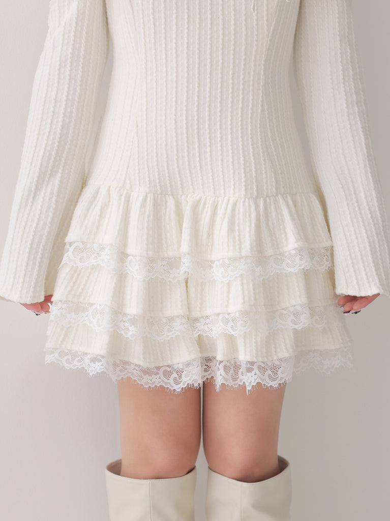 Ribbon lace gather tiered mini onepiece(eme10873)
