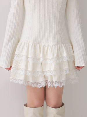 Ribbon lace gather tiered mini onepiece(eme10873)