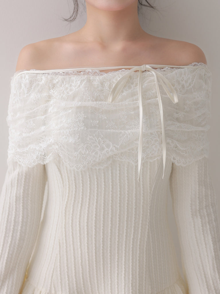 Ribbon lace gather tiered mini onepiece(eme10873)