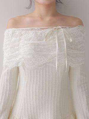 Ribbon lace gather tiered mini onepiece(eme10873)