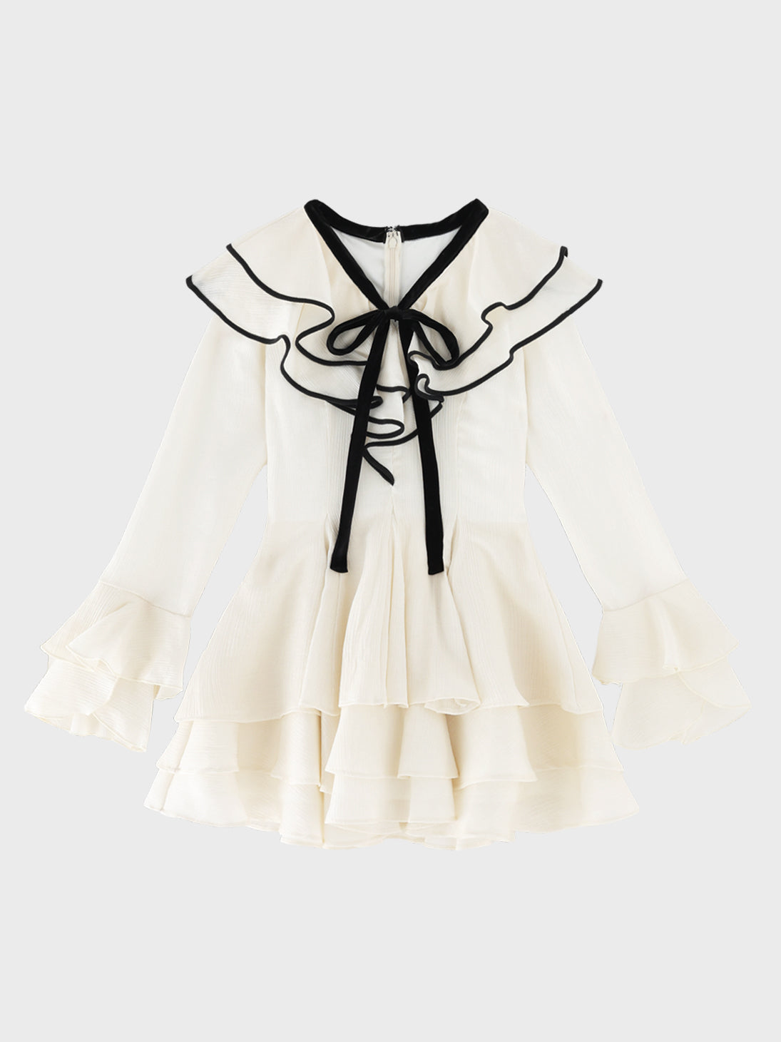 【Pre Order】Bell sleeve dot lame chiffon mini onepiece(eme10875)