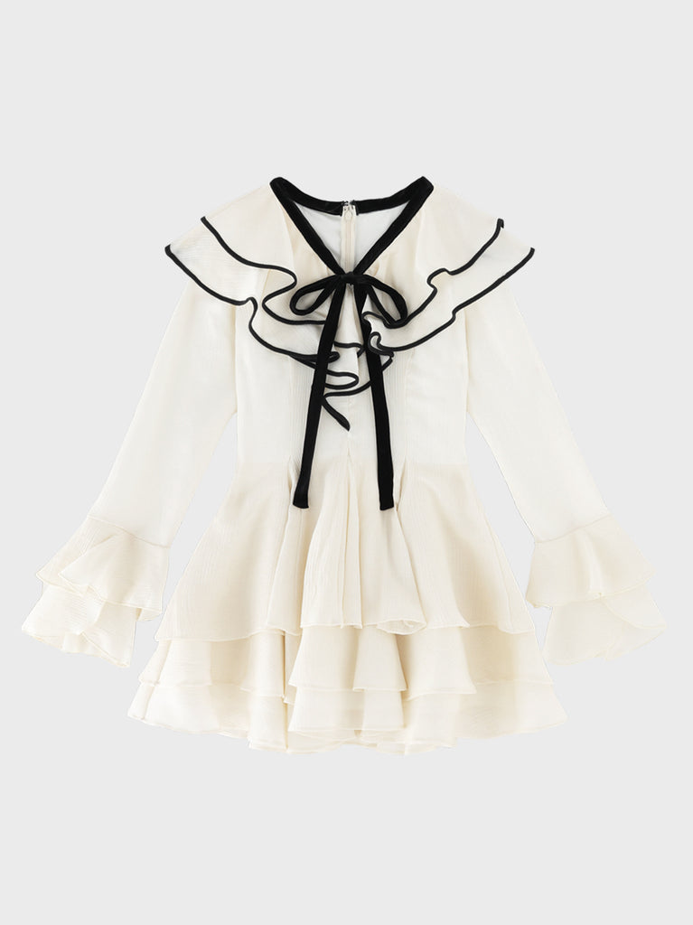 【Pre Order】Bell sleeve dot lame chiffon mini onepiece(eme10875)