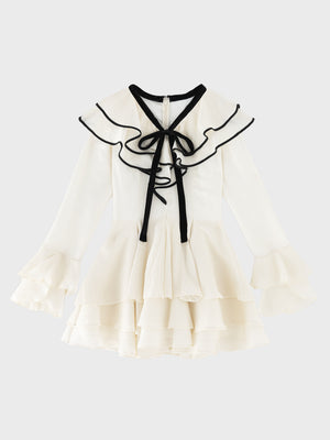 【Pre Order】Bell sleeve dot lame chiffon mini onepiece(eme10875)