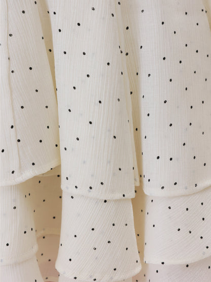 【Pre Order】Bell sleeve dot lame chiffon mini onepiece(eme10875)