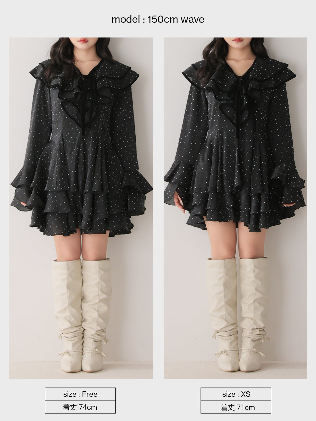 【Pre Order】Bell sleeve dot lame chiffon mini onepiece(eme10875)