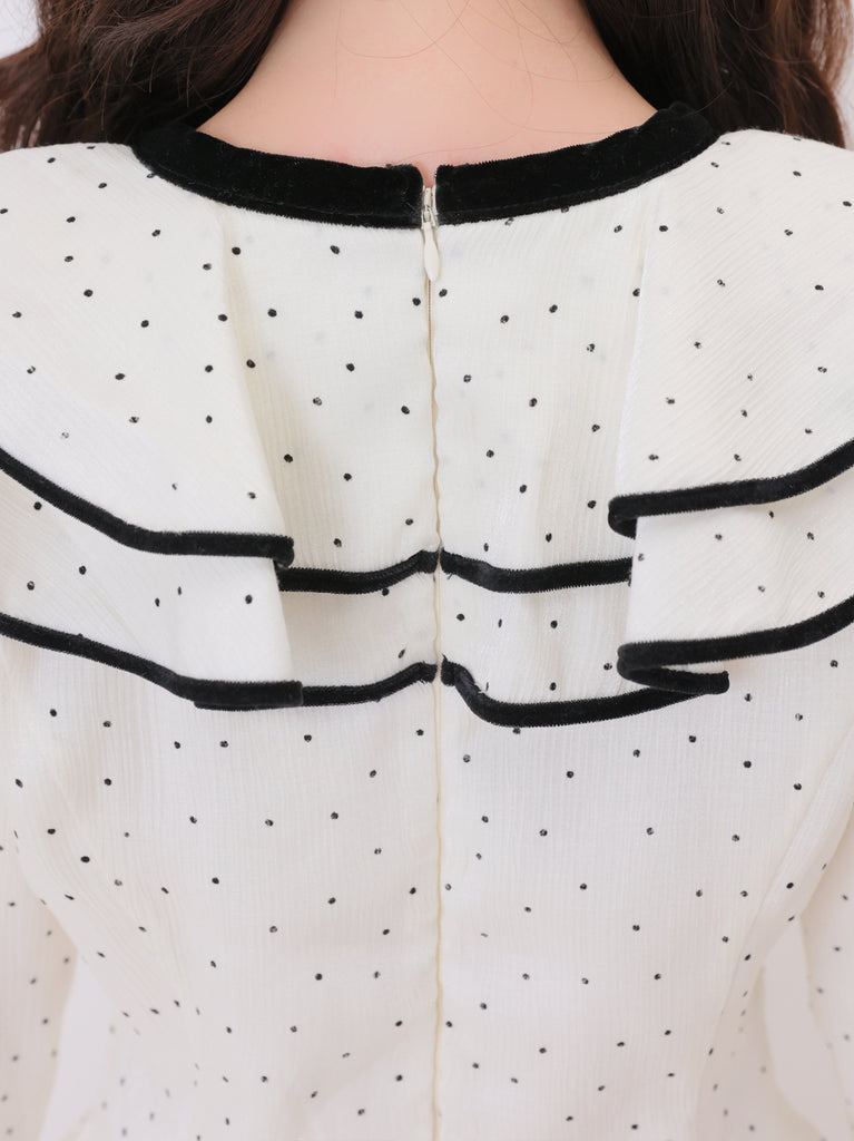 【Pre Order】Bell sleeve dot lame chiffon mini onepiece(eme10875)