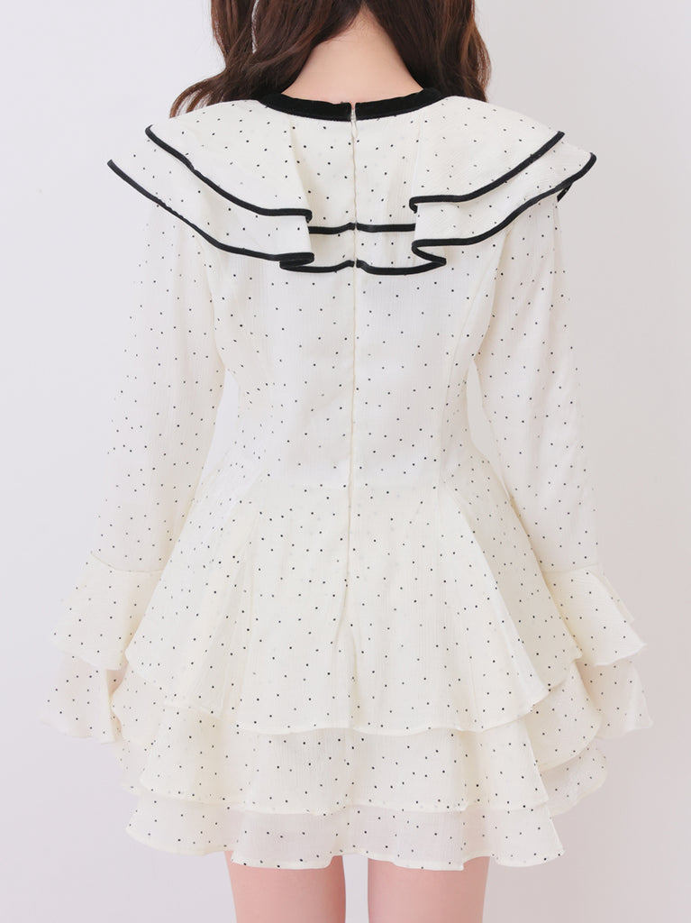 【Pre Order】Bell sleeve dot lame chiffon mini onepiece(eme10875)
