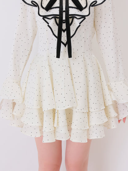 【Pre Order】Bell sleeve dot lame chiffon mini onepiece(eme10875)