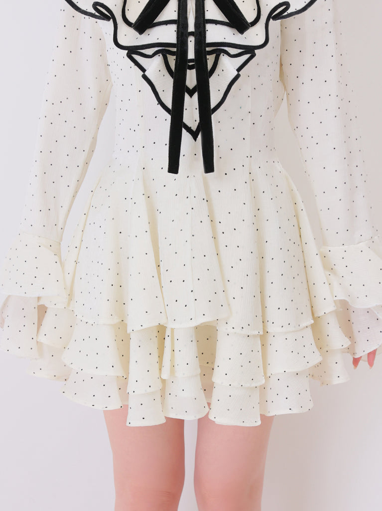 【Pre Order】Bell sleeve dot lame chiffon mini onepiece(eme10875)