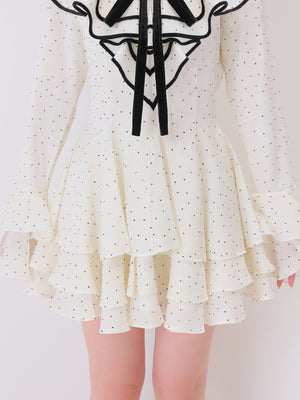 【Pre Order】Bell sleeve dot lame chiffon mini onepiece(eme10875)