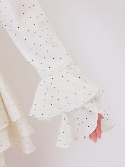 【Pre Order】Bell sleeve dot lame chiffon mini onepiece(eme10875)