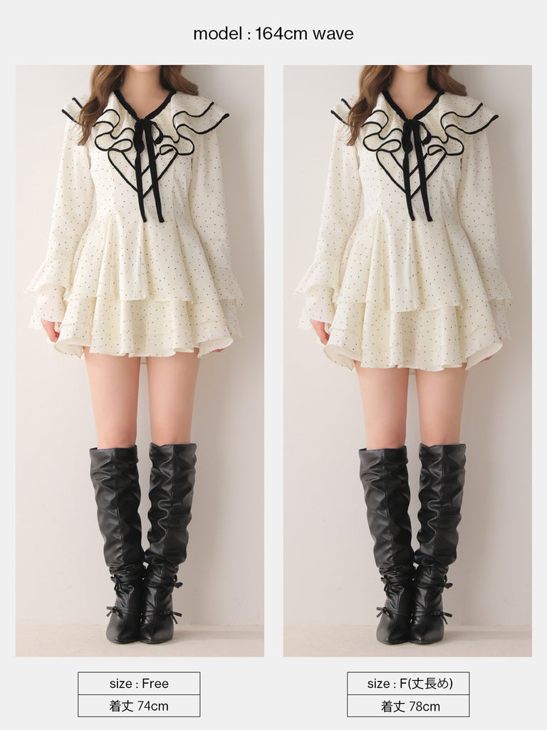 【Pre Order】Bell sleeve dot lame chiffon mini onepiece(eme10875)