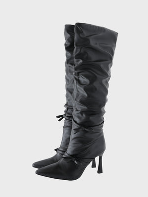 Cherie ribbon gathered long boots(eme10876)