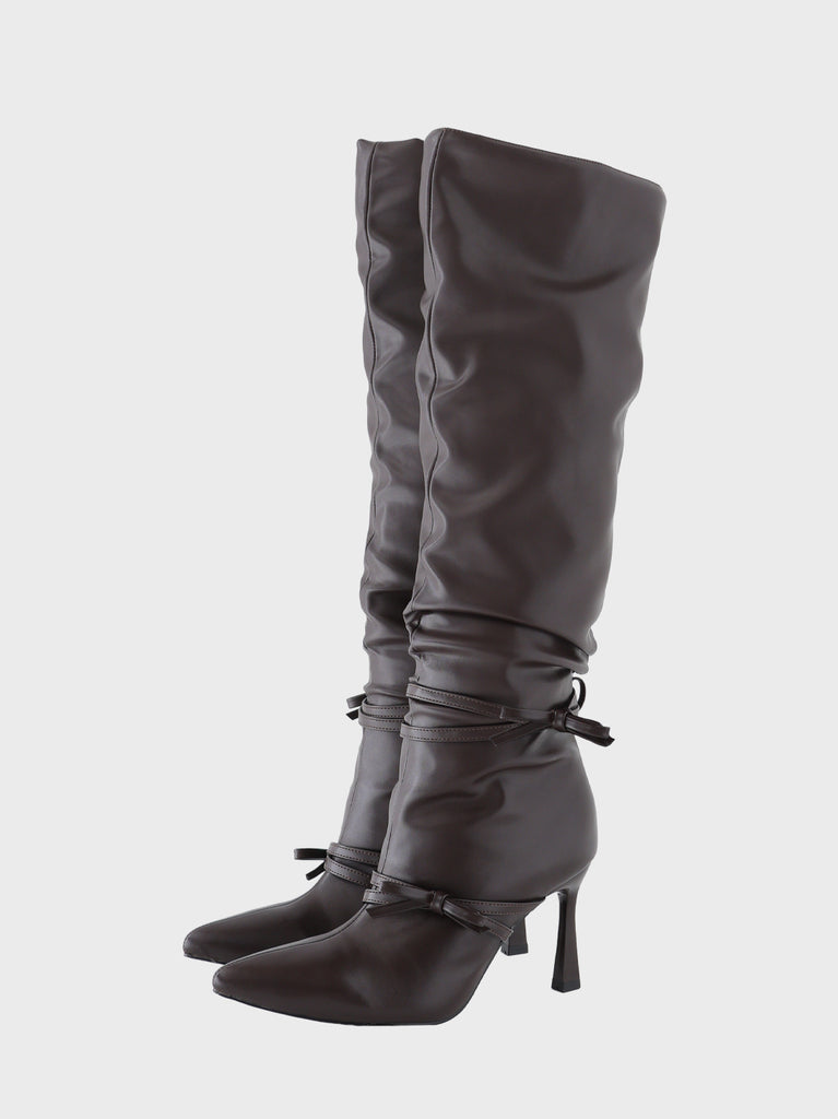 Cherie ribbon gathered long boots(eme10876)