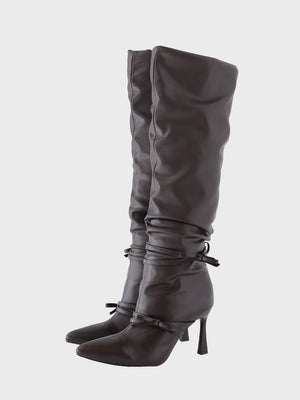 Cherie ribbon gathered long boots(eme10876)