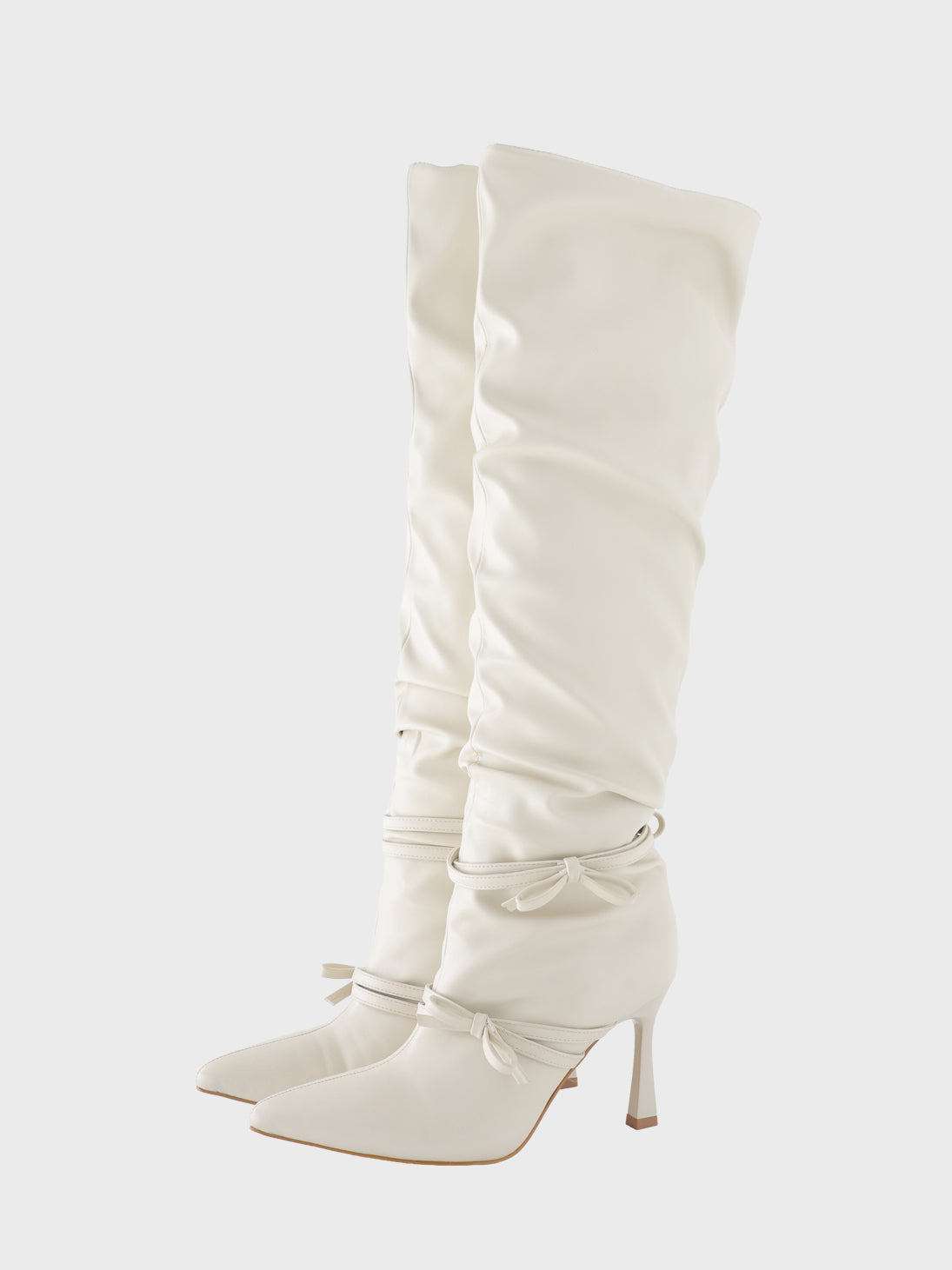Cherie ribbon gathered long boots(eme10876)