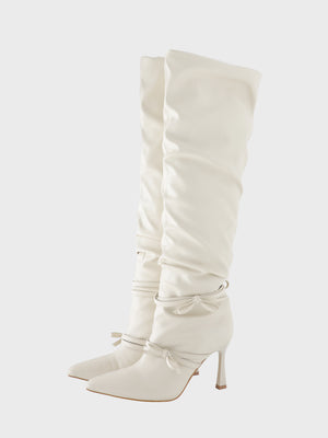 Cherie ribbon gathered long boots(eme10876)