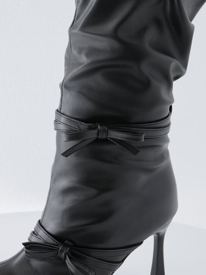 Cherie ribbon gathered long boots(eme10876)