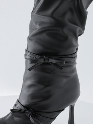 Cherie ribbon gathered long boots(eme10876)