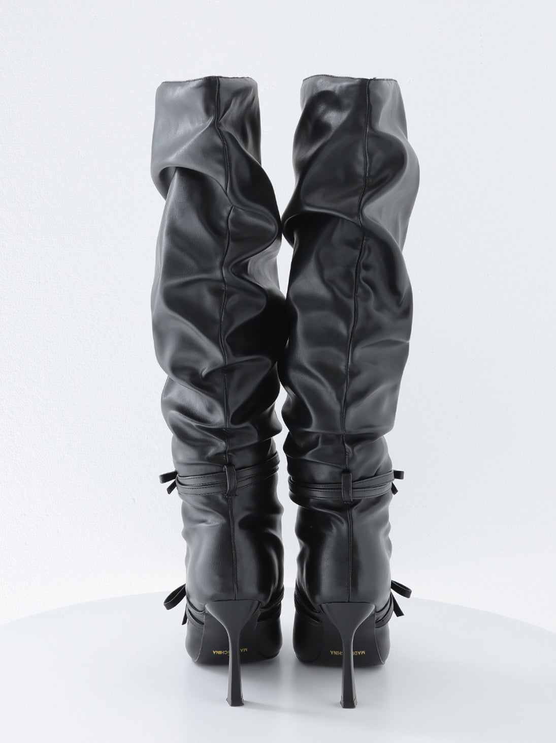 Cherie ribbon gathered long boots(eme10876)