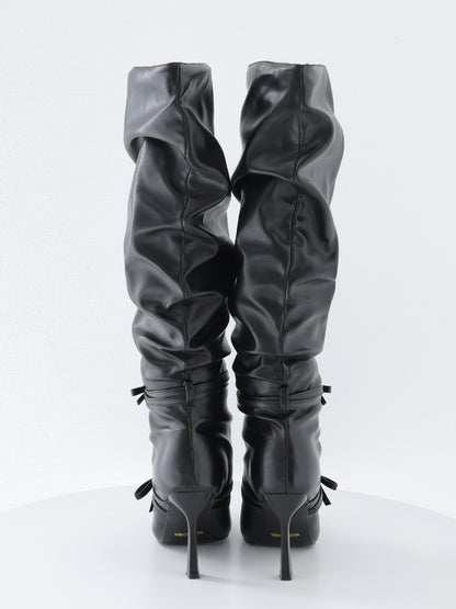 Cherie ribbon gathered long boots(eme10876)