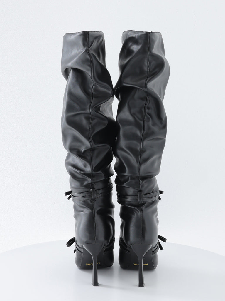 Cherie ribbon gathered long boots(eme10876)