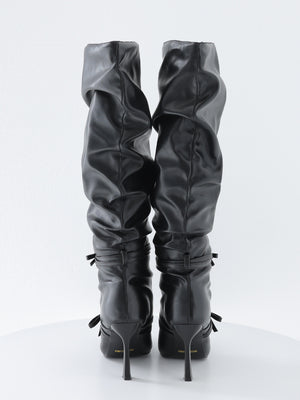 Cherie ribbon gathered long boots(eme10876)