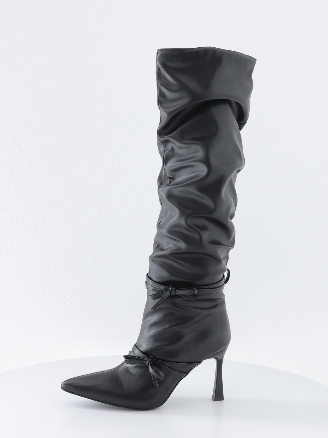 Cherie ribbon gathered long boots(eme10876)