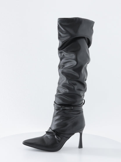 Cherie ribbon gathered long boots(eme10876)