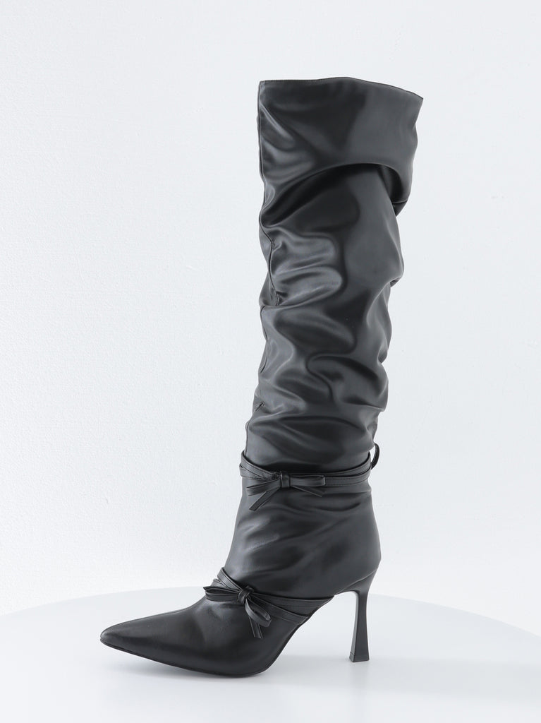 Cherie ribbon gathered long boots(eme10876)