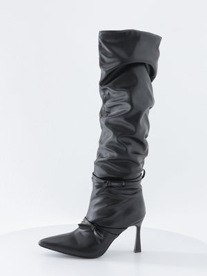 Cherie ribbon gathered long boots(eme10876)