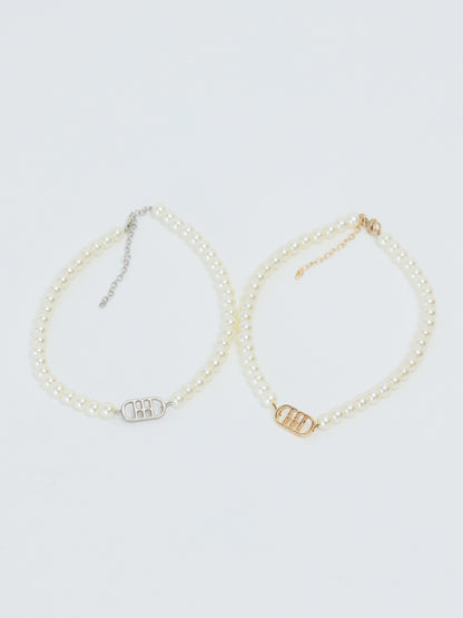 【Pre Order】Logo pearl choker(eme10877)