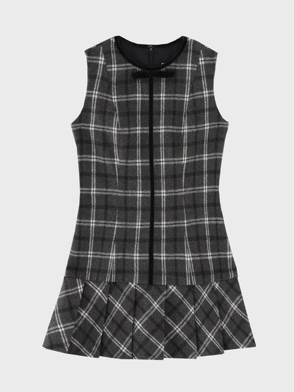 【Pre Order】Piping check ribbon mini onepiece(eme10883)