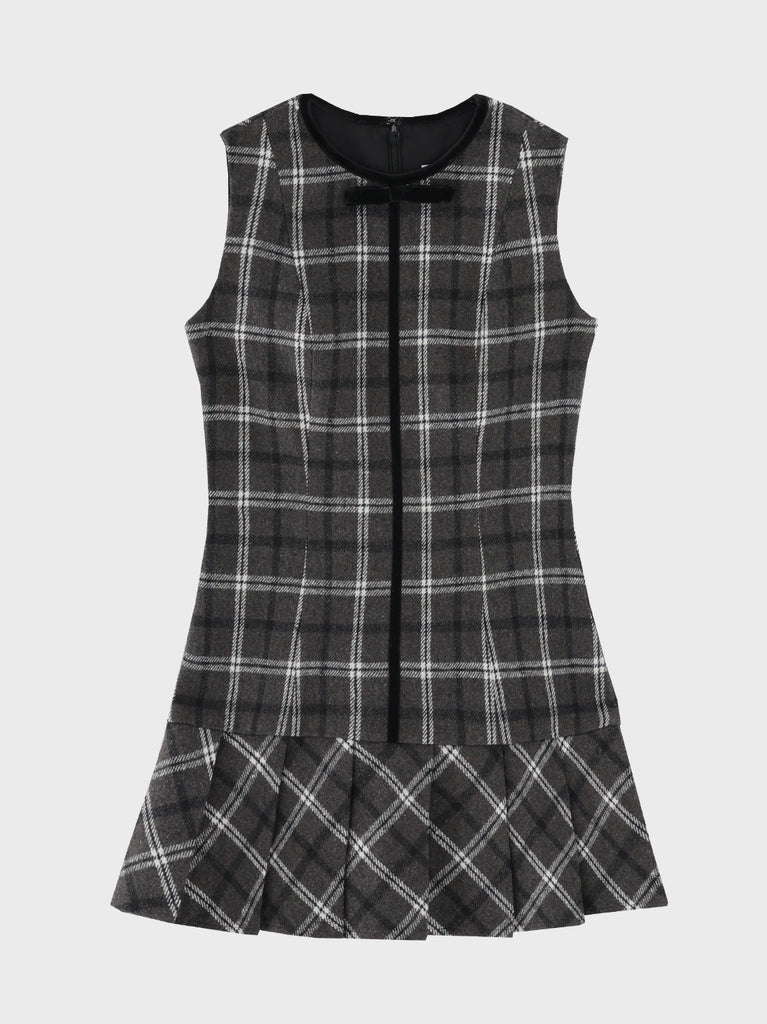 【Pre Order】Piping check ribbon mini onepiece(eme10883)