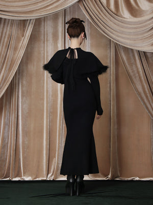 【Pre Order】Luxe feather cape knit onepiece(eme10901)