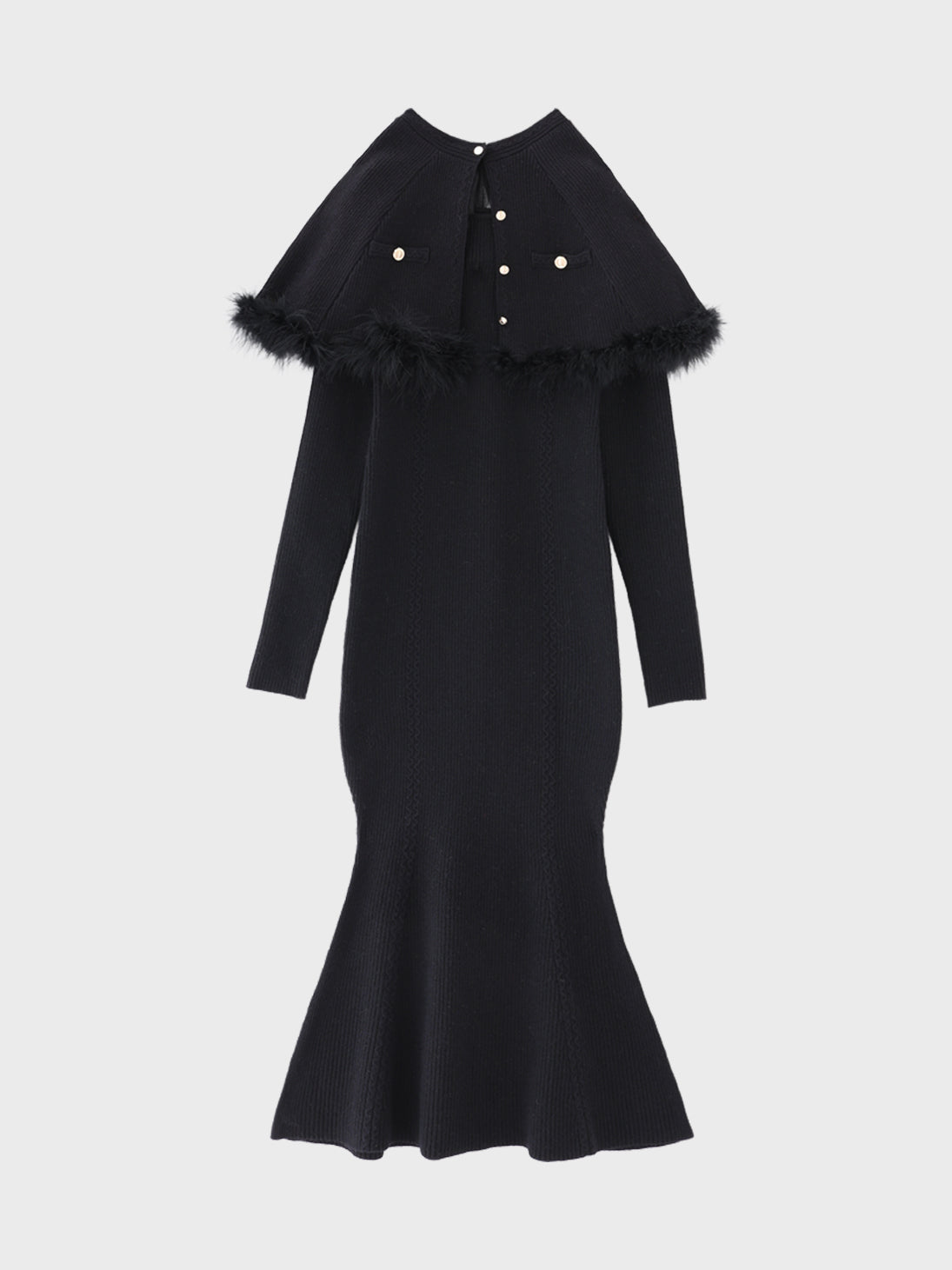 【Pre Order】Luxe feather cape knit onepiece(eme10901)