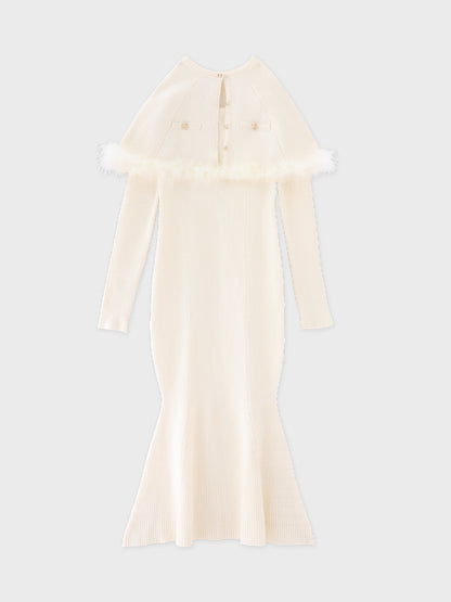 【Pre Order】Luxe feather cape knit onepiece(eme10901)