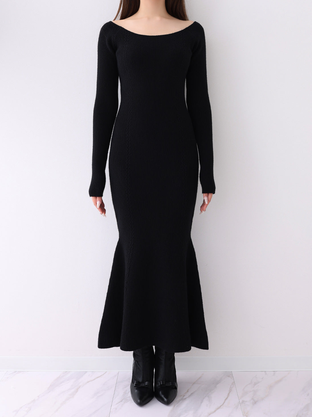 【Pre Order】Luxe feather cape knit onepiece(eme10901)