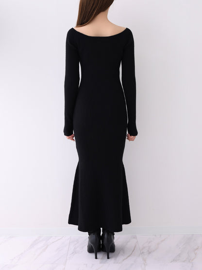 【Pre Order】Luxe feather cape knit onepiece(eme10901)