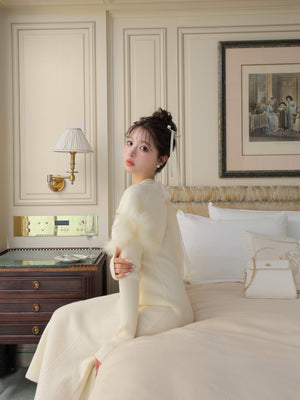 【Pre Order】Luxe feather cape knit onepiece(eme10901)