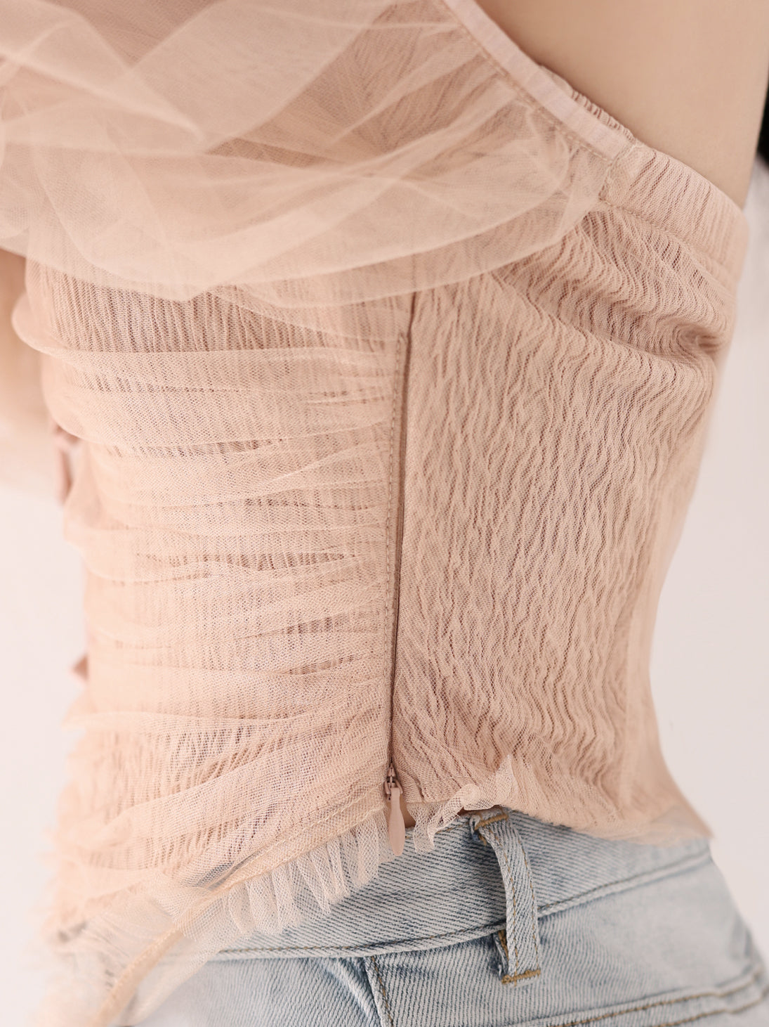 Ribbon tulle candy sleeve tops(eme10902)