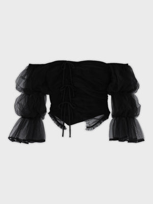 Ribbon tulle candy sleeve tops(eme10902)