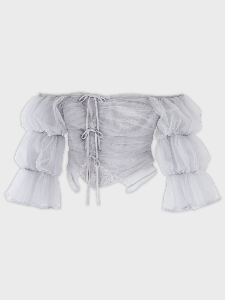 Ribbon tulle candy sleeve tops(eme10902)