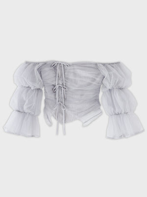 Ribbon tulle candy sleeve tops(eme10902)