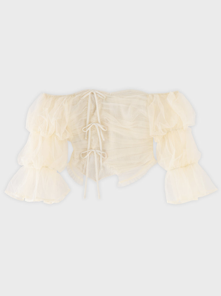 Ribbon tulle candy sleeve tops(eme10902)