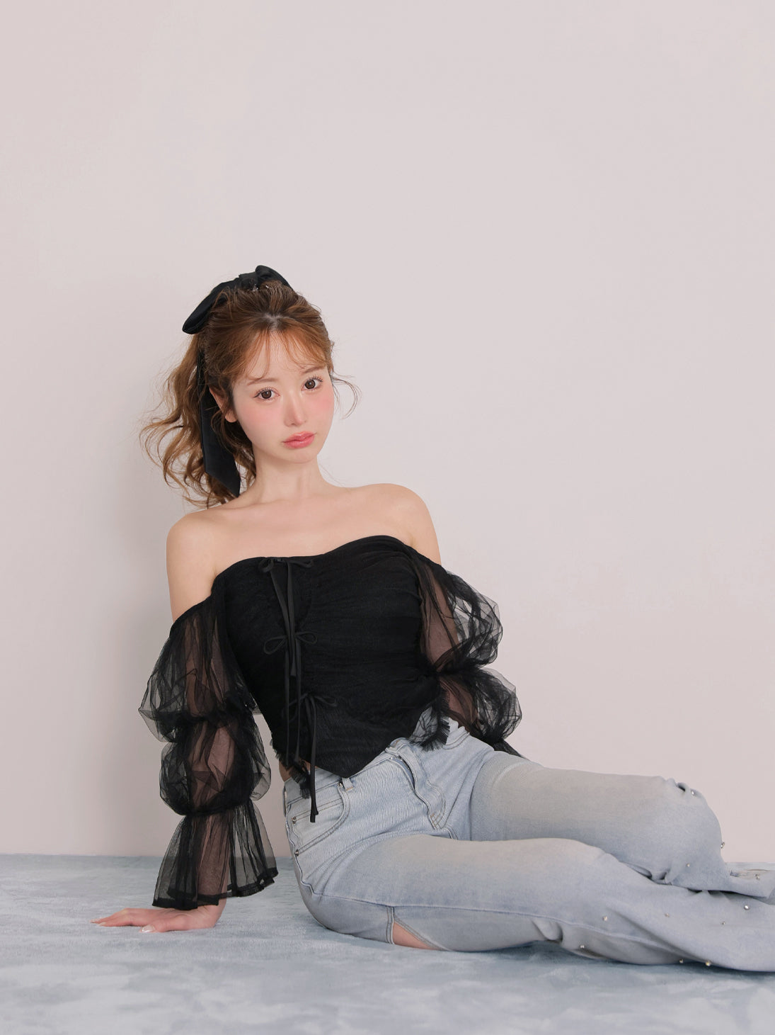 トップス Ribbon tulle candy sleeve tops(eme10902) Ribbon tulle candy sleeve tops(eme10902) – M me eme