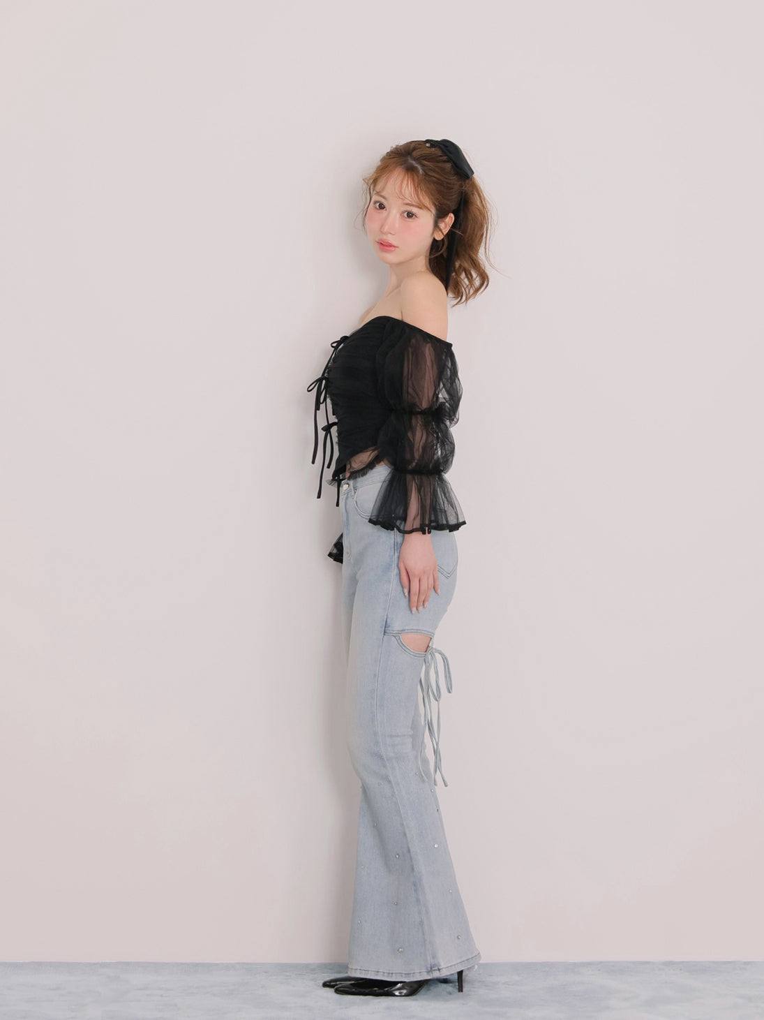 model：162cm　(size：F　color：black)