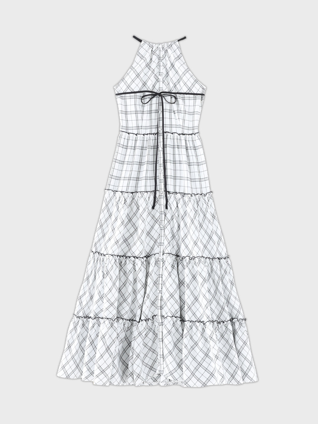 【Pre Order】Halter check slit long onepiece(eme10903)