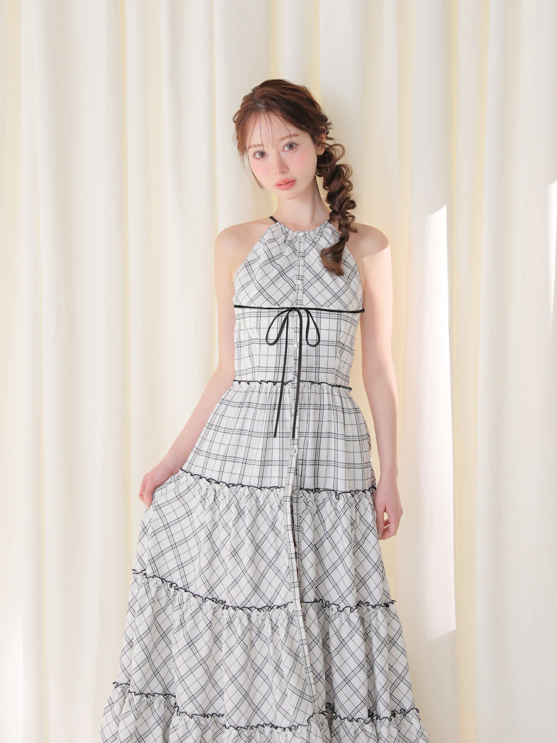 Pre Order】Halter check slit long onepiece(eme10903) – M me eme