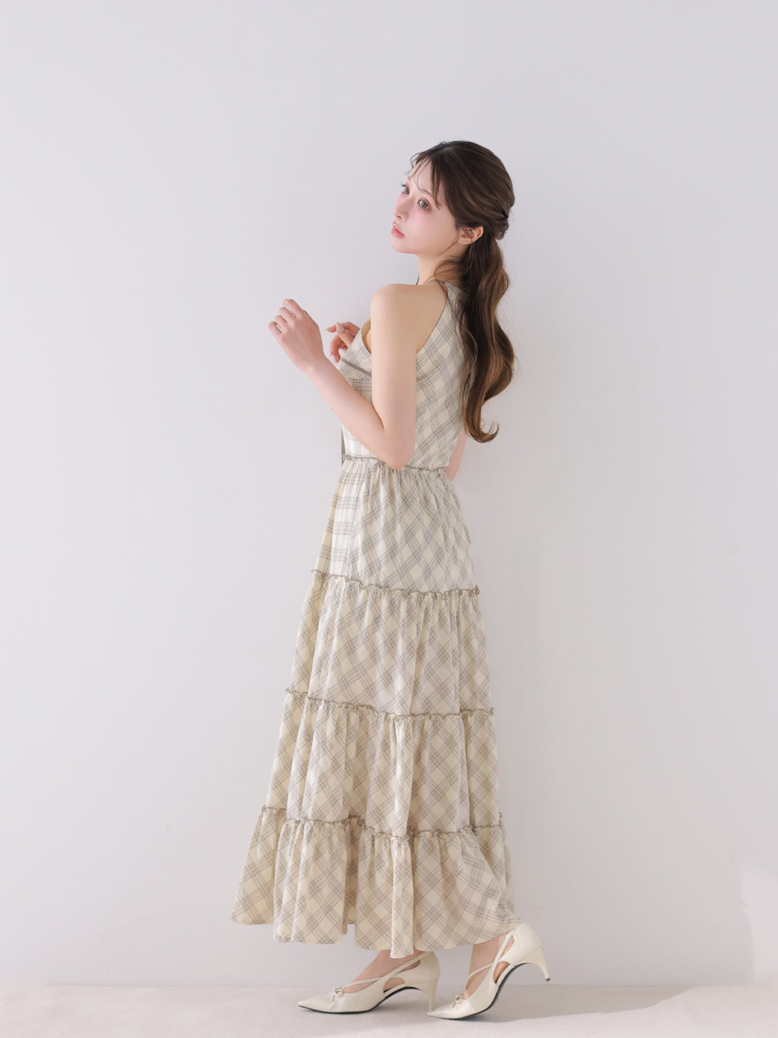 Pre Order】Halter check slit long onepiece(eme10903) – M me eme